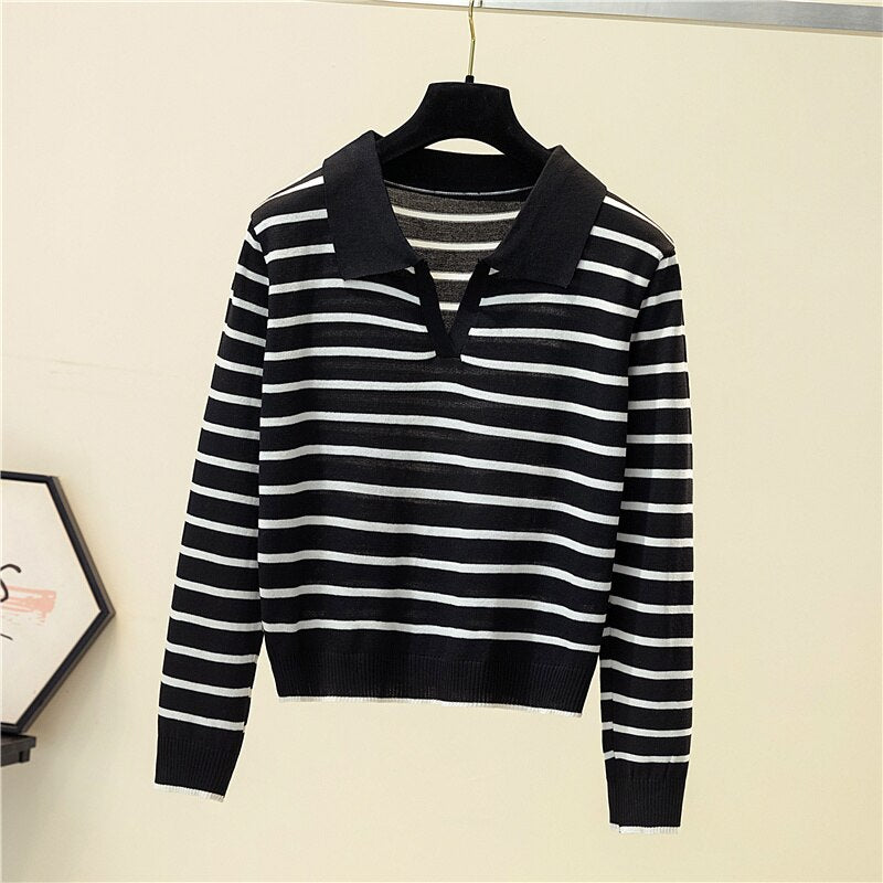 EllysShirt | Striped Sweater for Women-Black-One size fits all-State of Style