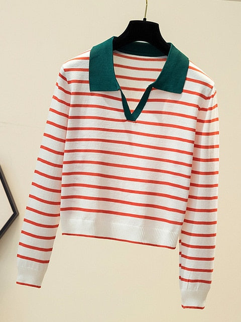 EllysShirt | Striped Sweater for Women-Red-One size fits all-State of Style