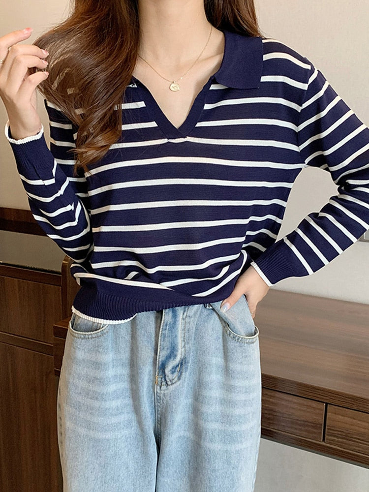 EllysShirt | Striped Sweater for Women-Red-One size fits all-State of Style