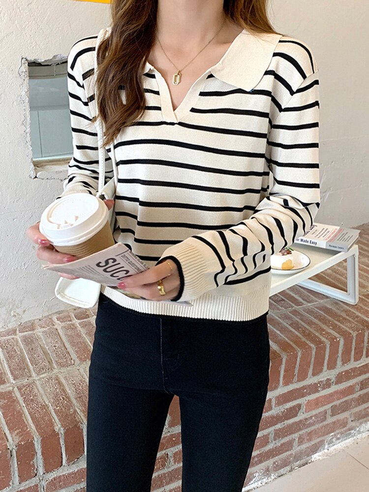 EllysShirt | Striped Sweater for Women-Red-One size fits all-State of Style