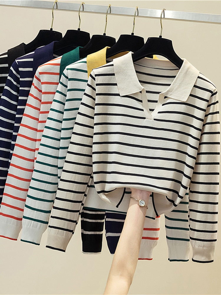 EllysShirt | Striped Sweater for Women-Red-One size fits all-State of Style