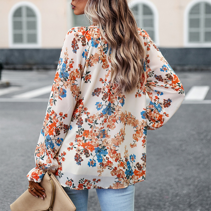 Elowen | Stylish Floral Print Blouse-Apricot-M-State of Style