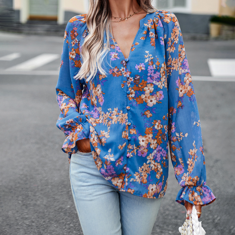 Elowen | Stylish Floral Print Blouse-Blue-M-State of Style