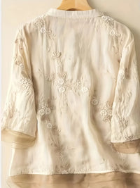 Embroidered Floral Blouse | Eliza | Button Closure | Fashionable-Apricot-M-State of Style