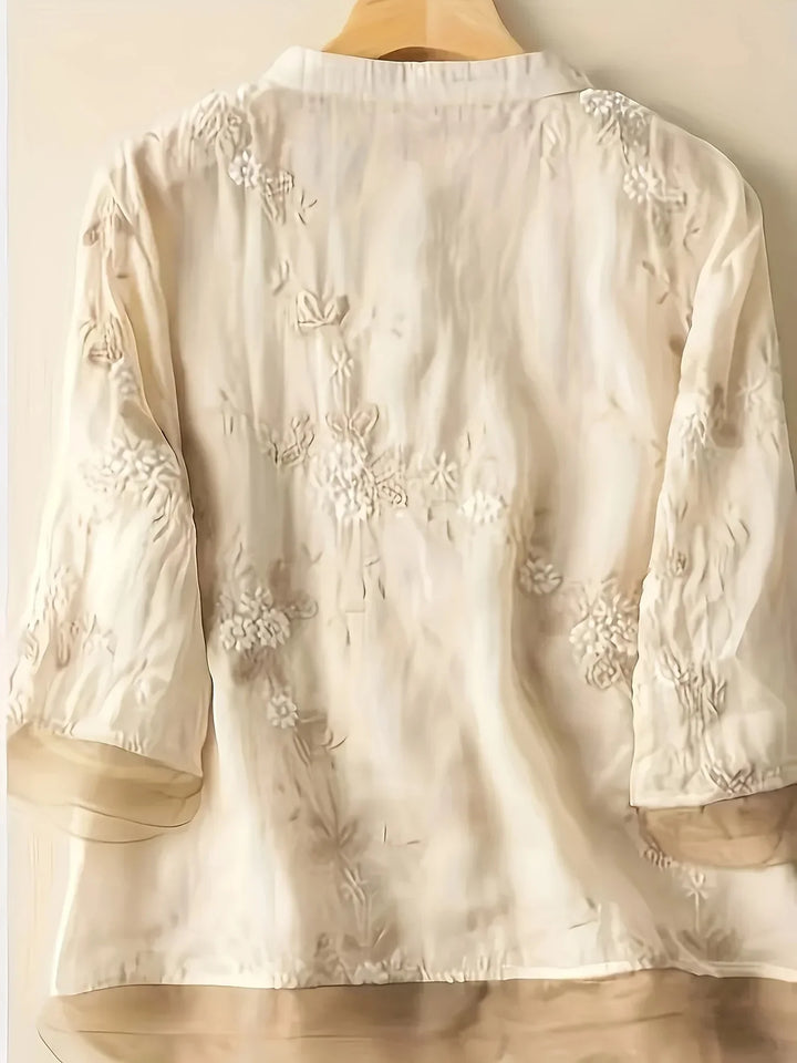 Embroidered Floral Blouse | Eliza | Button Closure | Fashionable-Apricot-M-State of Style