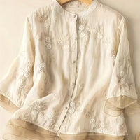 Embroidered Floral Blouse | Eliza | Button Closure | Fashionable-Apricot-M-State of Style