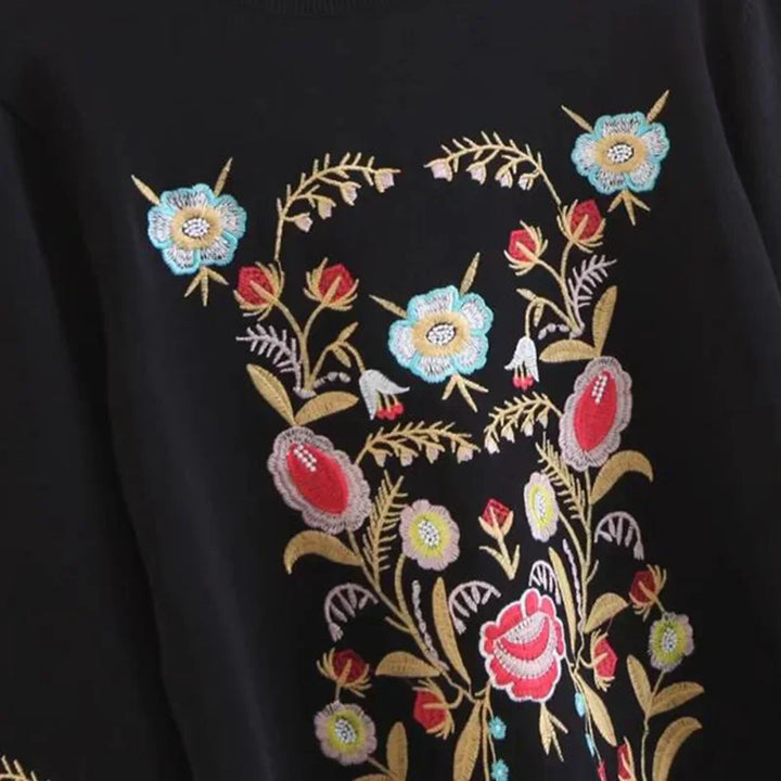 Embroidered Flowers Sweater - Alina-Black-XS-State of Style