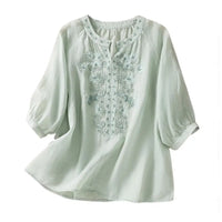 Embroidered Ladies' Cotton Summer Blouse – Ysolde-Light green-S-State of Style
