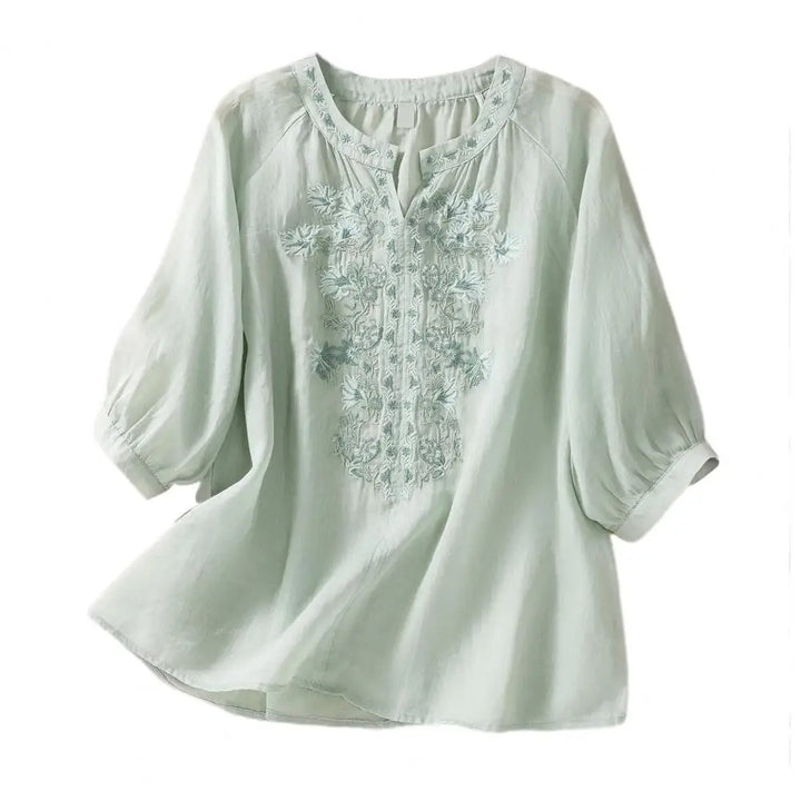 Embroidered Ladies' Cotton Summer Blouse – Ysolde-Light green-S-State of Style