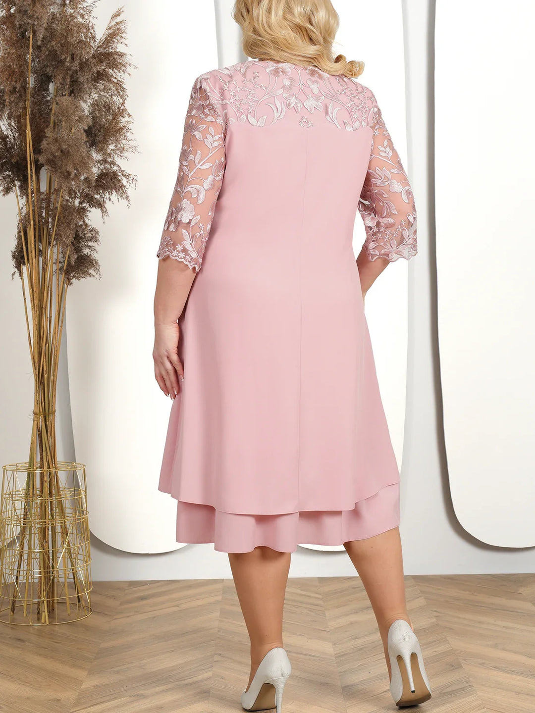 Embroidered Plus-Size Banquet Dress-Navy Blue-L-State of Style