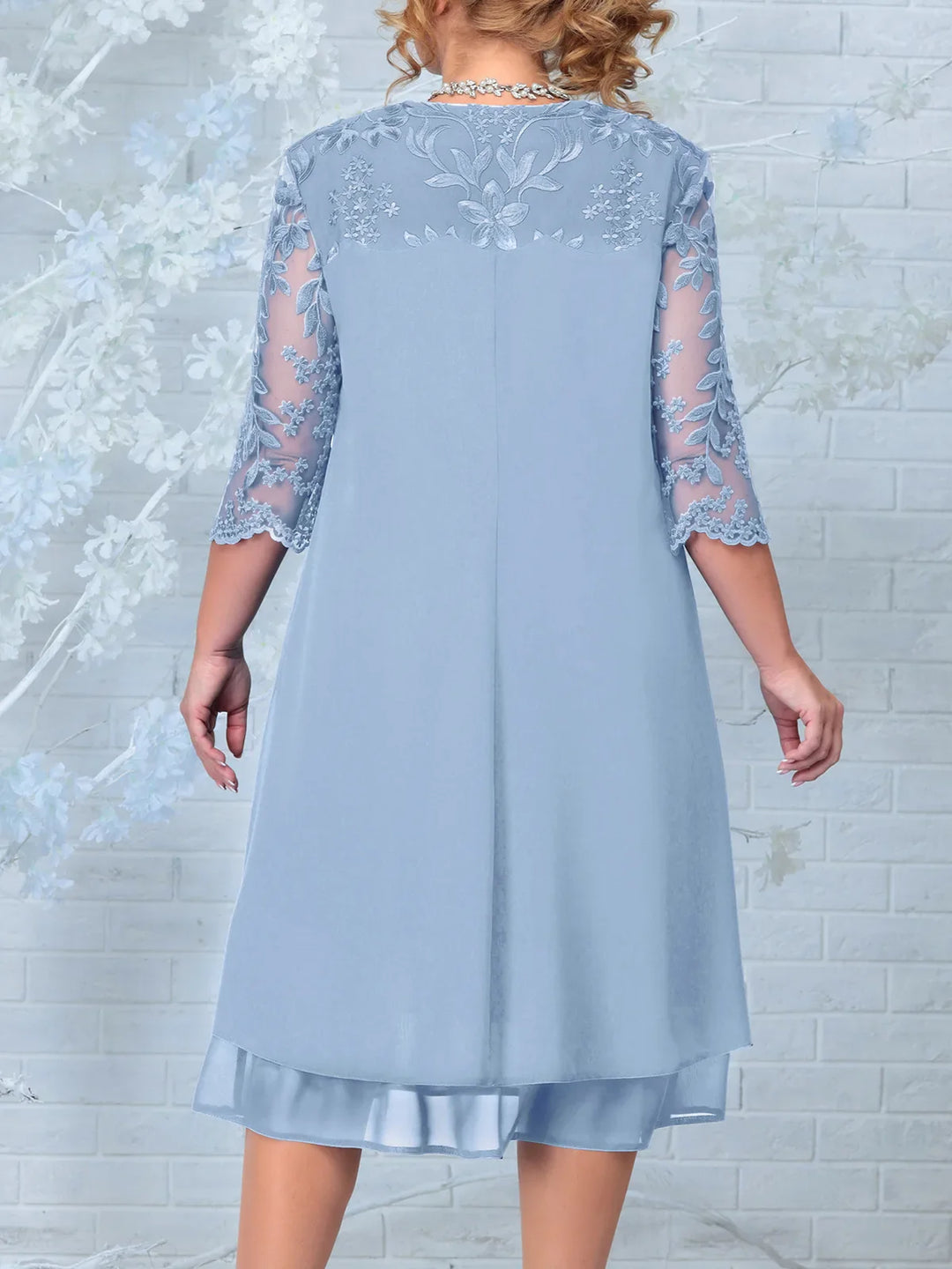 Embroidered Plus-Size Banquet Dress-Navy Blue-L-State of Style