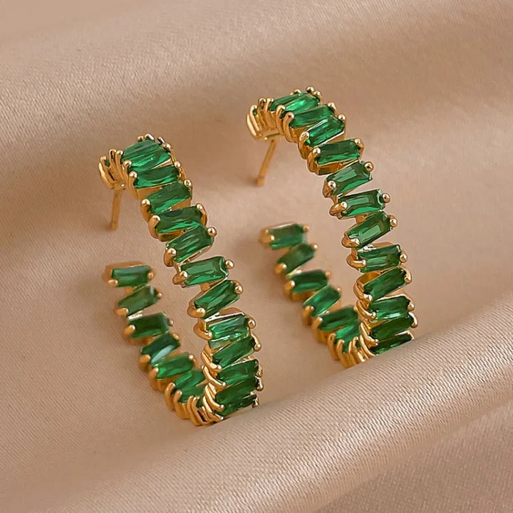 Emerald Green Crystal Hoops - Esme-State of Style