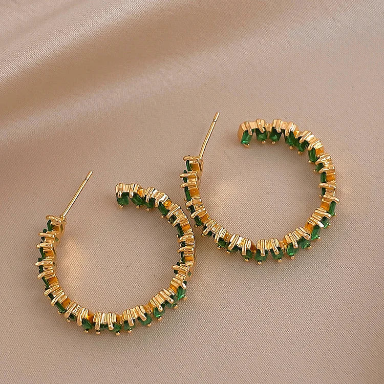 Emerald Green Crystal Hoops - Esme-State of Style
