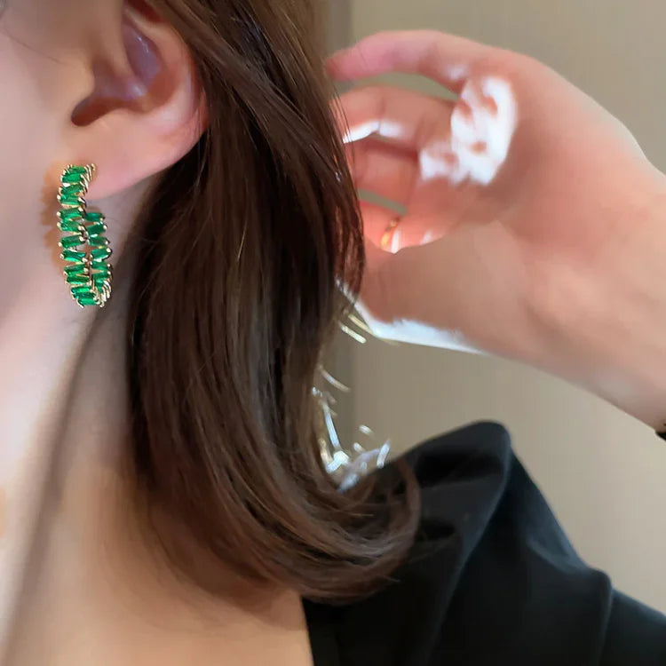 Emerald Green Crystal Hoops - Esme-State of Style