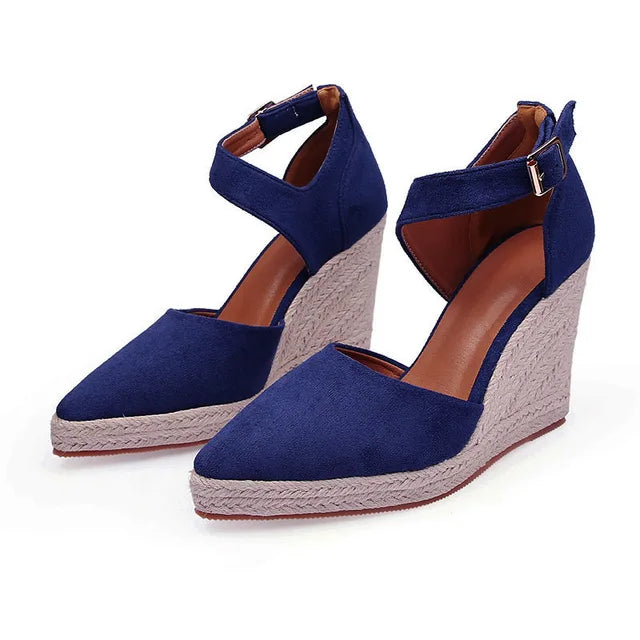 Emma - Orthopedische Zwarte Espadrille Wedges-Blauw-34-State of Style