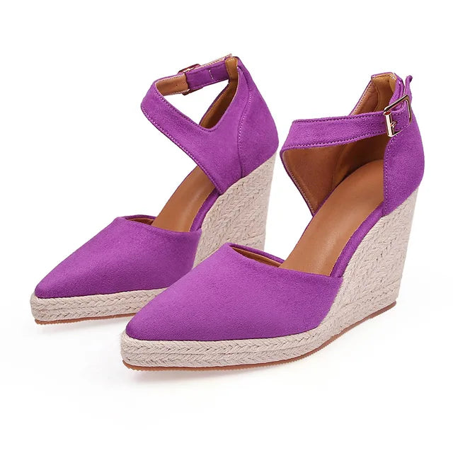Emma - Orthopedische Zwarte Espadrille Wedges-Paars-34-State of Style