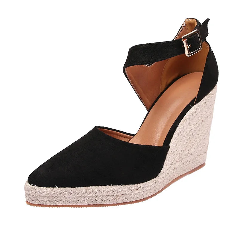 Emma - Orthopedische Zwarte Espadrille Wedges-Zwart-34-State of Style