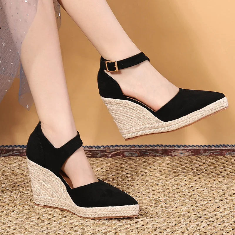 Emma - Orthopedische Zwarte Espadrille Wedges-Zwart-34-State of Style