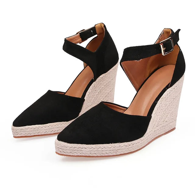 Emma - Orthopedische Zwarte Espadrille Wedges-Zwart-34-State of Style