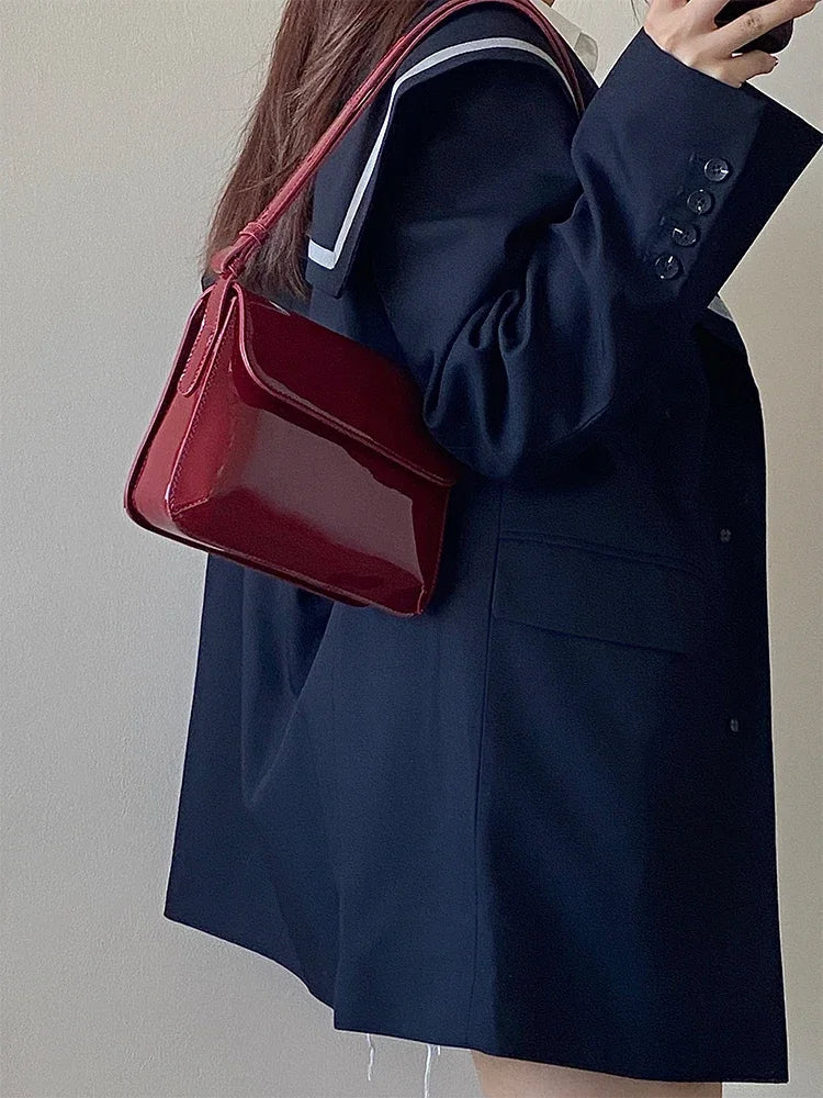 Emma Traditional Bag – Retro Patent Leather Crossbody Shoulder Bag-Black-State of Style