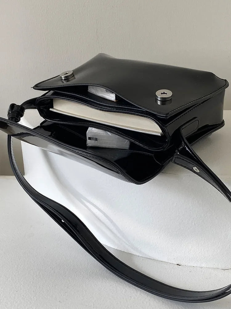 Emma Traditional Bag – Retro Patent Leather Crossbody Shoulder Bag-Black-State of Style