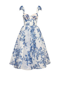 Enchanting Blue Flower Dress - Luna-White with Blue-S-State of Style