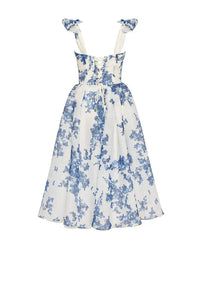 Enchanting Blue Flower Dress - Luna-White with Blue-S-State of Style