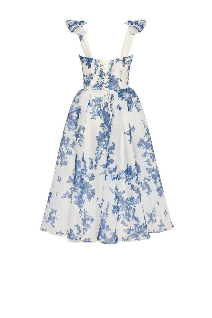Enchanting Blue Flower Dress - Luna-White with Blue-S-State of Style