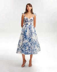 Enchanting Blue Flower Dress - Luna-White with Blue-S-State of Style