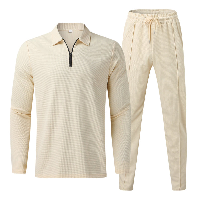 Enzo 2-Piece Active and Casual Wear Set: Pants & Shirt-Beige-S-State of Style