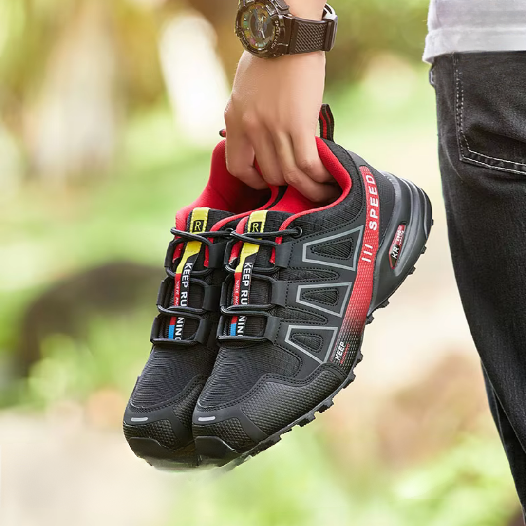 Ergonomic outdoor hiking shoes with comfort cushioning – TrailStep-Black-Red-5-State of Style