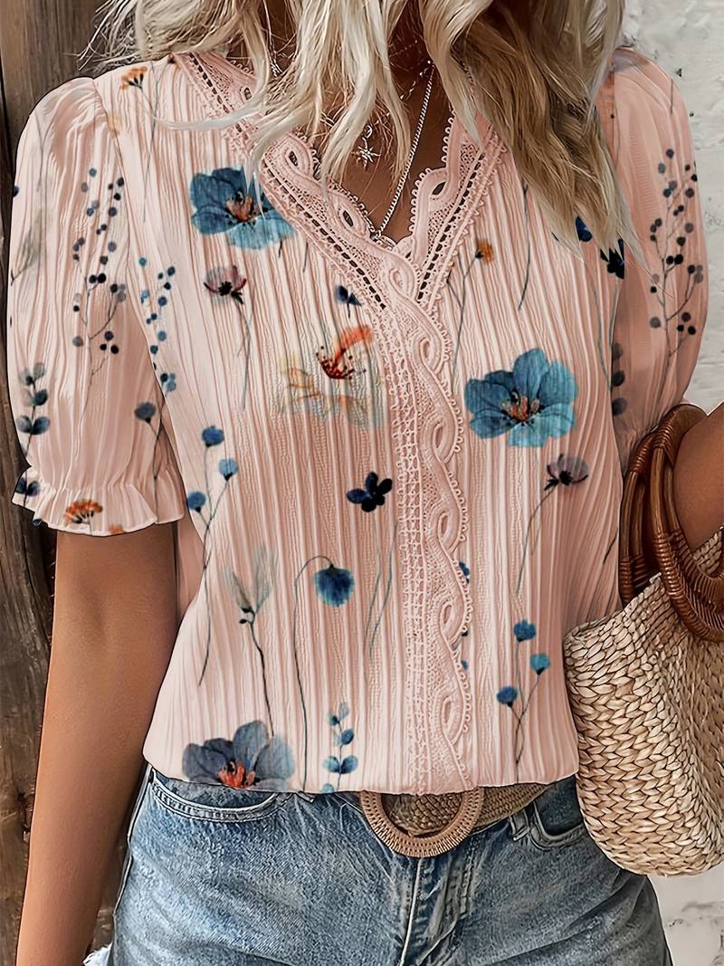 Esmeralda | Spring V-Neck Blouse for Women-Orange-M-State of Style