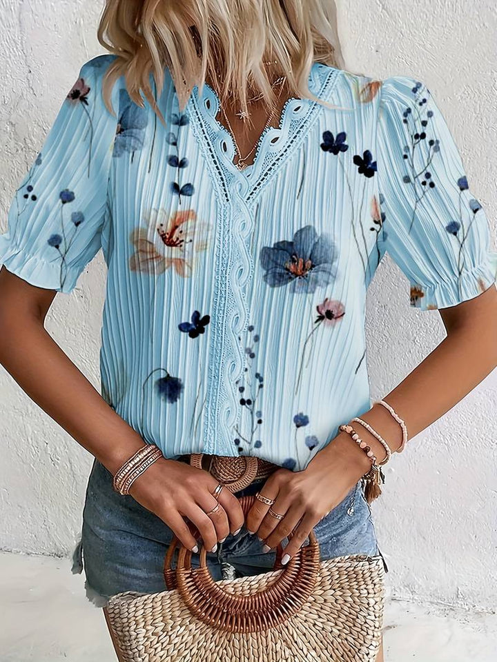 Esmeralda | Spring V-Neck Blouse for Women-Sky Blue-M-State of Style