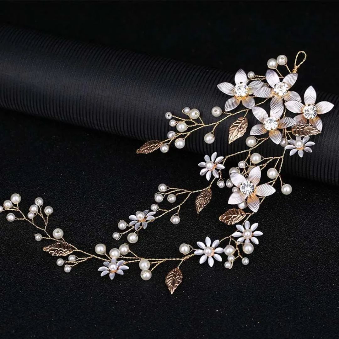 Esmeralda Traditional Hair Accessory – Elegant Crystal & Pearl Headband-Gold-State of Style