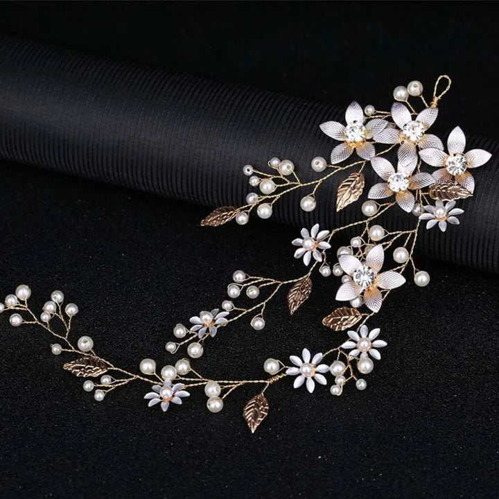Esmeralda Traditional Hair Accessory – Elegant Crystal & Pearl Headband-Gold-State of Style
