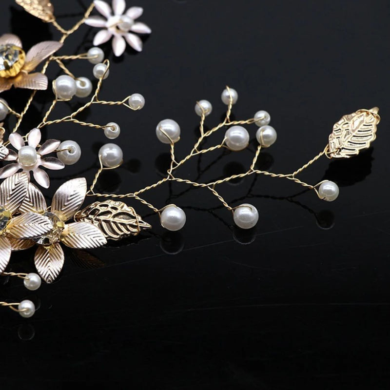 Esmeralda Traditional Hair Accessory – Elegant Crystal & Pearl Headband-Gold-State of Style