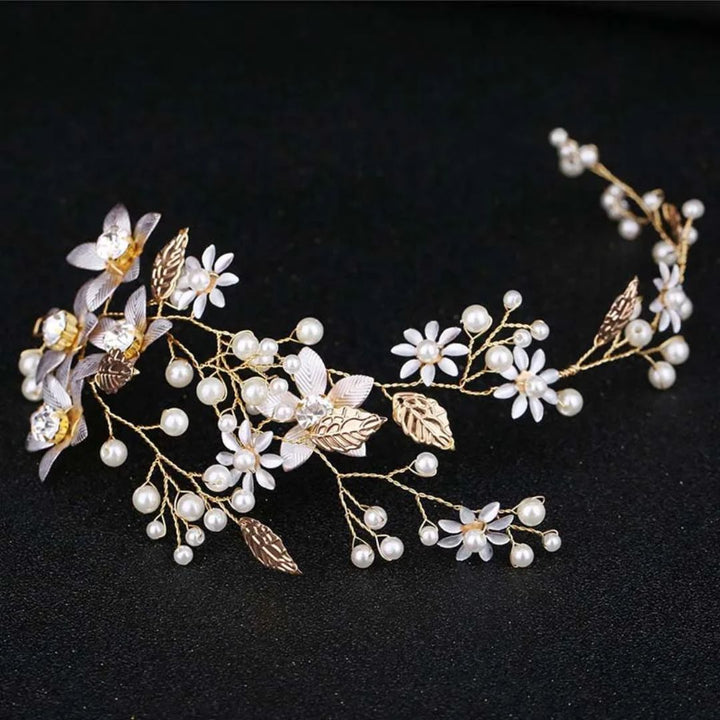 Esmeralda Traditional Hair Accessory – Elegant Crystal & Pearl Headband-Gold-State of Style