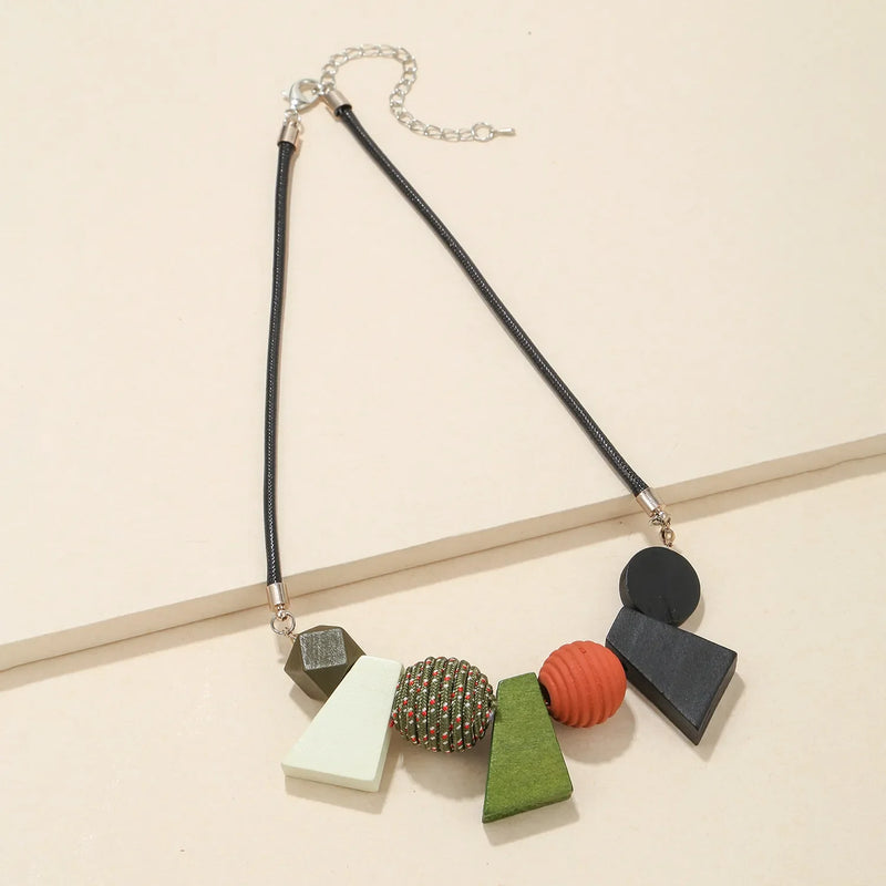 Ethnic Geometric Wooden Bead Necklace-BLACK-State of Style