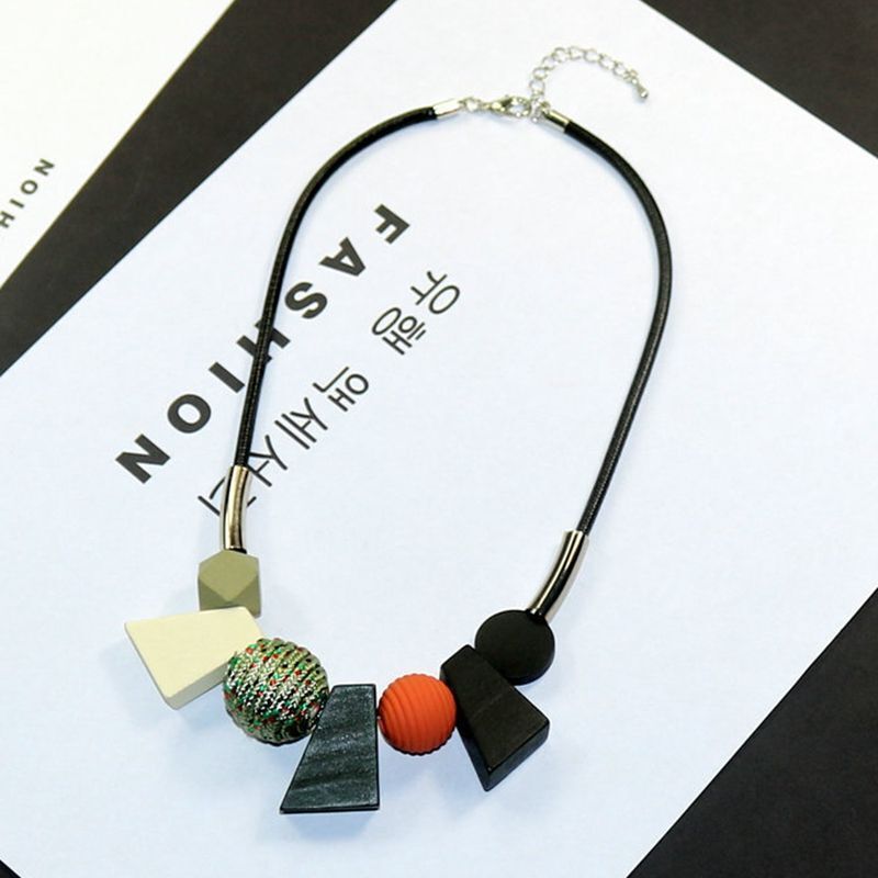 Ethnic Geometric Wooden Bead Necklace-BLACK-State of Style