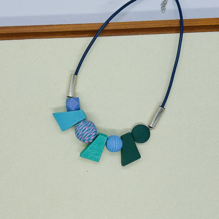 Ethnic Geometric Wooden Bead Necklace-GREEN-State of Style