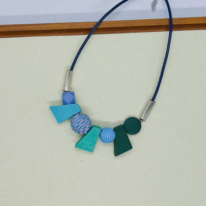 Ethnic Geometric Wooden Bead Necklace-GREEN-State of Style