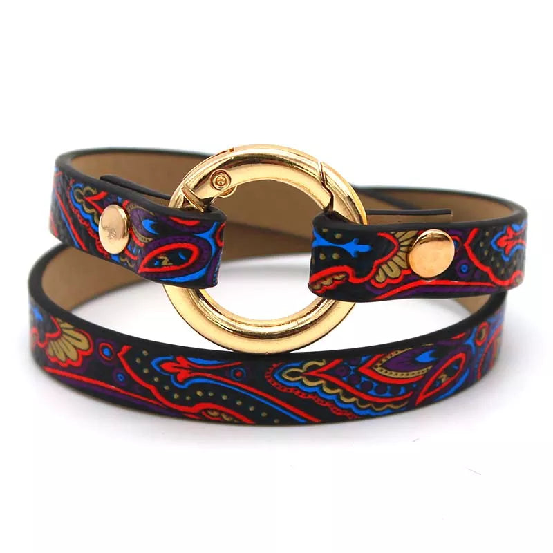 Ethnic Leather Wrap Bracelet | Stylish Women's Jewellery-Red/Blue-State of Style
