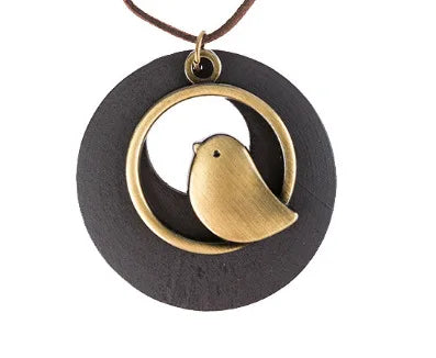 Ethnic Wooden Bird Necklace | Unique Design-BLACK-State of Style