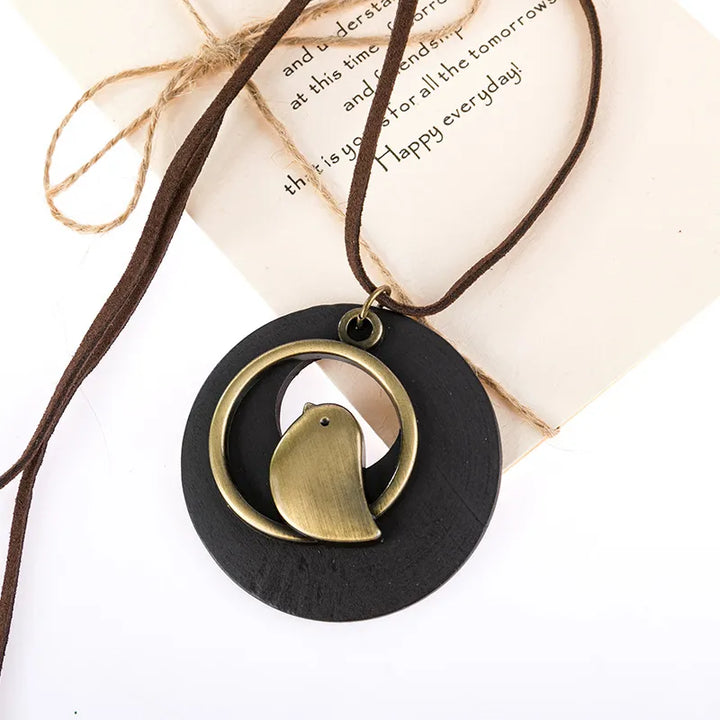 Ethnic Wooden Bird Necklace | Unique Design-GREEN-State of Style