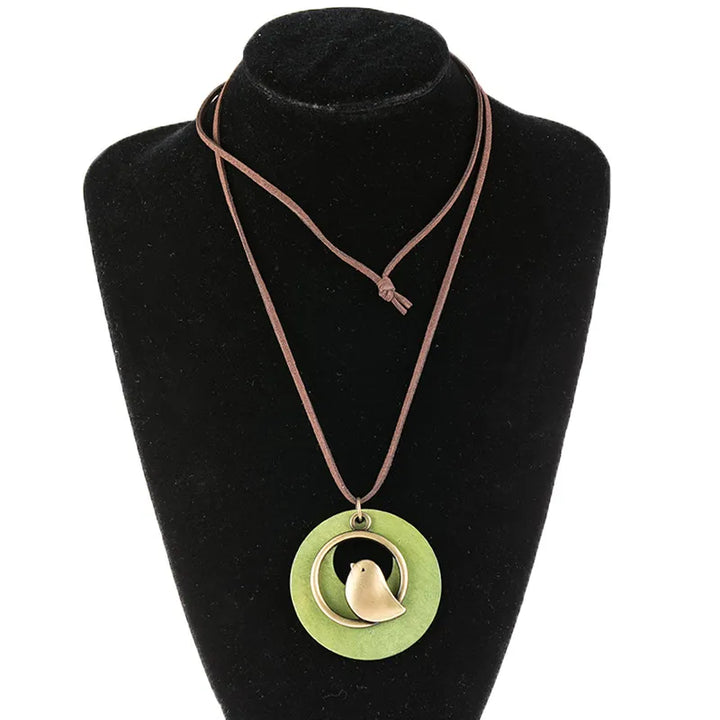 Ethnic Wooden Bird Necklace | Unique Design-GREEN-State of Style