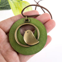 Ethnic Wooden Bird Necklace | Unique Design-GREEN-State of Style