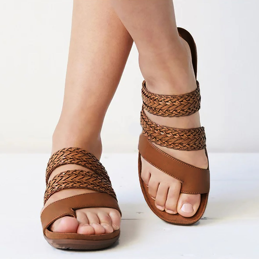 Eva - Orthopedische Gevlochten Cognac Slippers-Koffie-35-State of Style