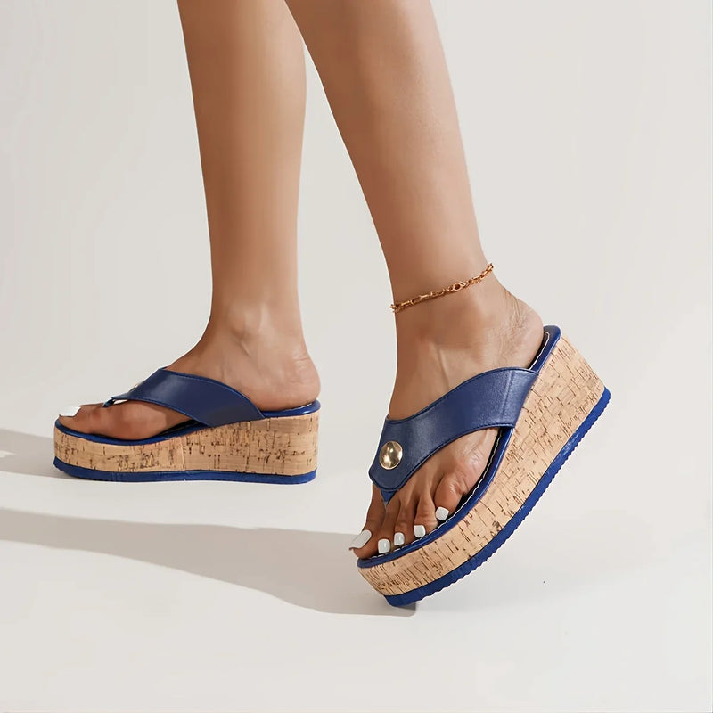 Eva - Orthopedische Zwarte Kurk Sleehak Slippers-Beige-35-State of Style