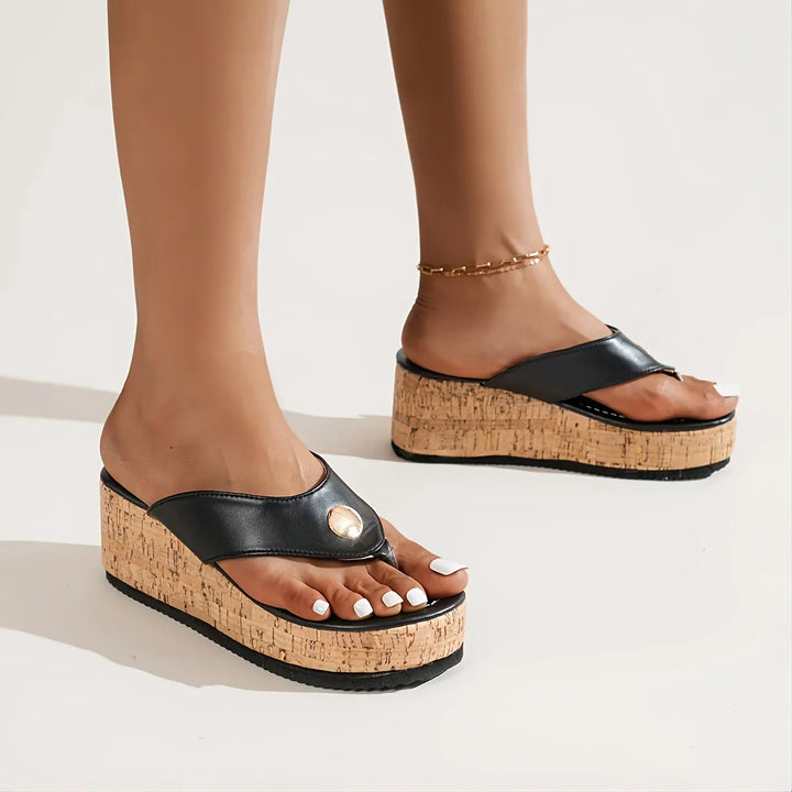 Eva - Orthopedische Zwarte Kurk Sleehak Slippers-Beige-35-State of Style