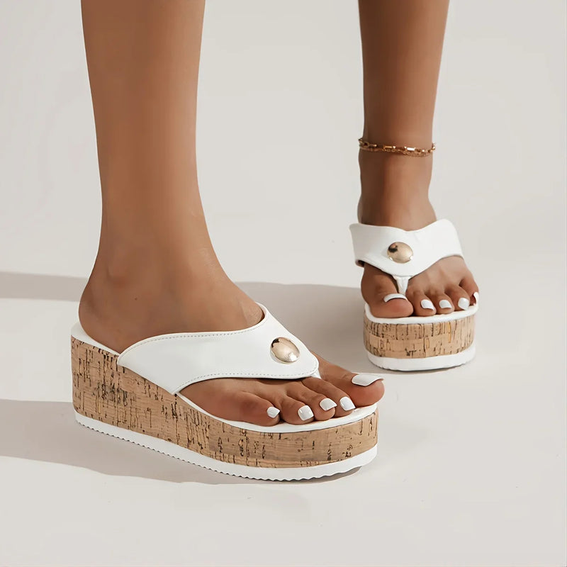 Eva - Orthopedische Zwarte Kurk Sleehak Slippers-Wit-35-State of Style